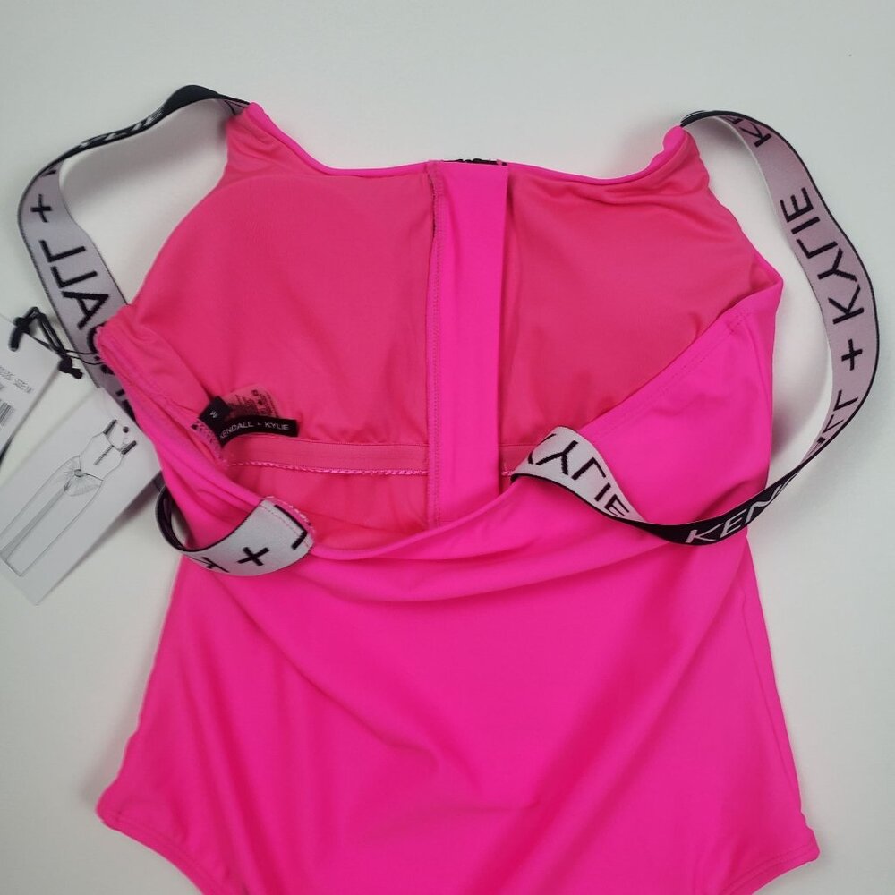 Kendall and Kylie One Piece Swimsuit Women's Medium Neon Pink & Black Call Out - Picture 14 of 16